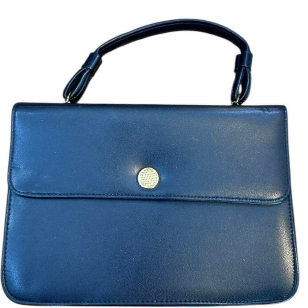 Vintage Women's Black Leather Top Handle Satchel Hand Bag